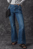 Blue High Waist Seam Stitching Pocket Flare Jeans