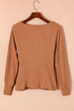 Brown U Neck Textured Long Sleeve Top