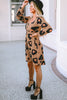 Leopard Print Button Front Bubble Sleeve Loose Knit Dress