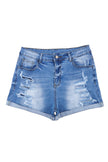 Sky Blue Vintage Distressed High Waist Pocket Denim Shorts