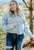 Blue Plus Size Leopard Ripped Cropped Denim Jacket