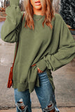 Green Drop Shoulder Ribbed Trim Oversized Sweatshirt