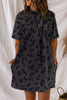 Gray Vintage Washed Leopard T-Shirt Dress with Pockets