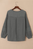 Gray Exposed Seam Patchwork Bubble Sleeve Waffle Knit Top