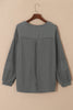 Gray Exposed Seam Patchwork Bubble Sleeve Waffle Knit Top