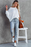 White 3/4 Dolman Sleeve Rib Knitted Sweater