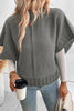 Medium Grey Mock Neck Batwing Short Sleeve Knit Sweater