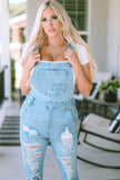 Sky Blue Constructed Bib Pocket Distressed Denim Overalls