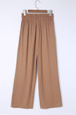 Brown Drawstring Elastic Waist Casual Wide Leg Pants