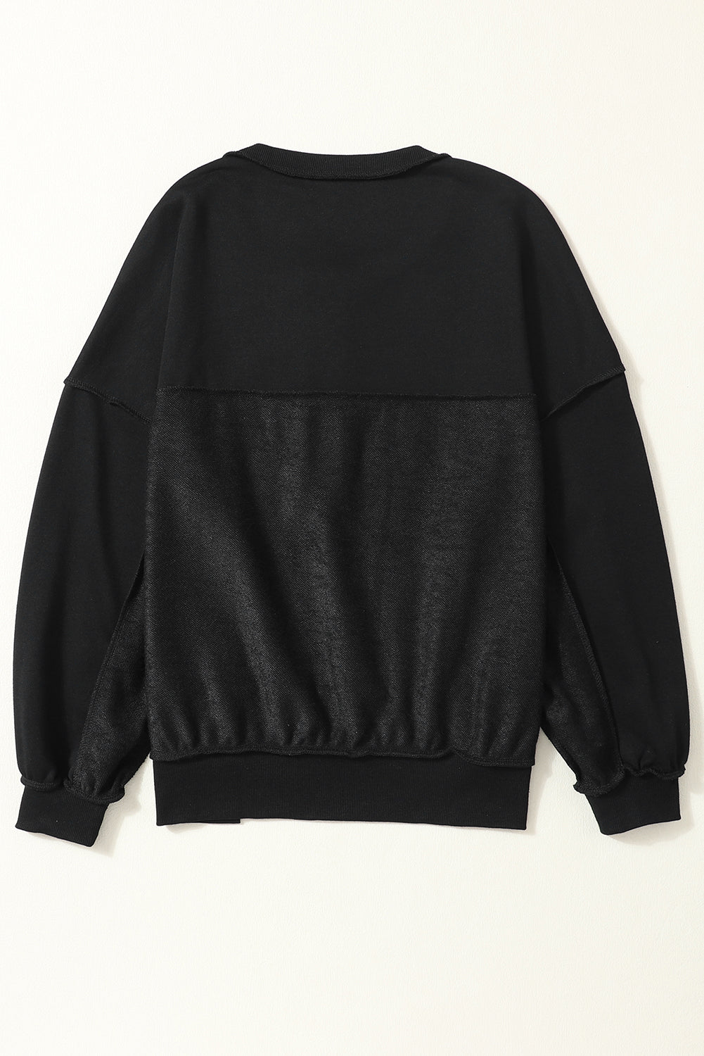 Black Drop Shoulder Henley Buttons Sweatshirt