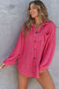 Pink Waffle Knit Button Up Casual Shirt