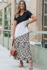 Black Leopard Color Block Side Slit T Shirt Maxi Dress