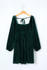 Green Tie Back Square Neck Velvet Babydoll Dress