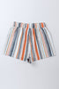 Stripe Vintage Washed Elastic Frill Waist Casual Shorts