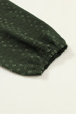 Blackish Green Lace Eyelet Ruffle Shoulder Long Sleeve Blouse