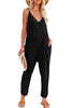 Black Textured Sleeveless V-Neck Pocketed Casual Jumpsuit