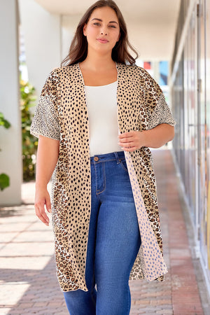 Plus Size Leopard Color Block Flowy Kimono