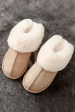 Khaki Cut and Sew Faux Suede Plush Lined Slippers