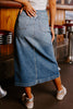 Sky Blue 4 Patch Pockets Front Slit Midi Denim Skirt