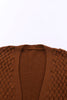 Brown Open Front Woven Texture Knitted Cardigan with Pockets