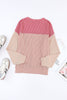 Pink Color Block Long Sleeve Ribbed Loose Top