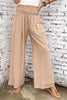 Khaki Smocked Wide Waistband High Waist Wide Leg Pants