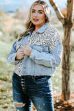 Blue Plus Size Leopard Ripped Cropped Denim Jacket