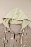 Khaki Patchwork Hooded Corduroy Shacket