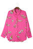 Rose Cheetah Animal Print Button Up Satin Shirt