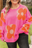 Bonbon Plus Size Flower Pattern Drop Shoulder Sweater