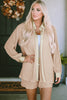 Apricot Pleated Long Sleeve Shirt and Shorts Lounge Set