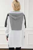 Gray Color Block Exposed Seam Buttoned Neckline Hoodie