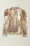 Apricot Sequin Mock Neck Bubble Sleeve Top