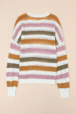 Multicolor Striped Hollowed Knitted Loose Sweater