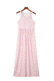 Pink Leopard Print Pocketed Sleeveless Maxi Dress