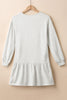 White Solid Color Puff Sleeve Ruffle Hem Mini Dress