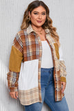 Golden Apricot Plus Size Plaid Patchwork Button up Shacket