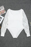 White Lace Sleeves Square Neck Bodysuit