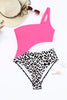 Rose Leopard Patchwork Asymmetric Cutout One Piece Swimsuit