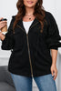 Black Plus Size Bishop Sleeve Zip Up Hooded Jacket