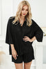 Black 3/4 Sleeves Pleated Shirt and High Waist Shorts Lounge Set