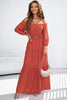 Orange Off Shoulder Balloon Sleeve Cutout Ruffled Maxi Dress