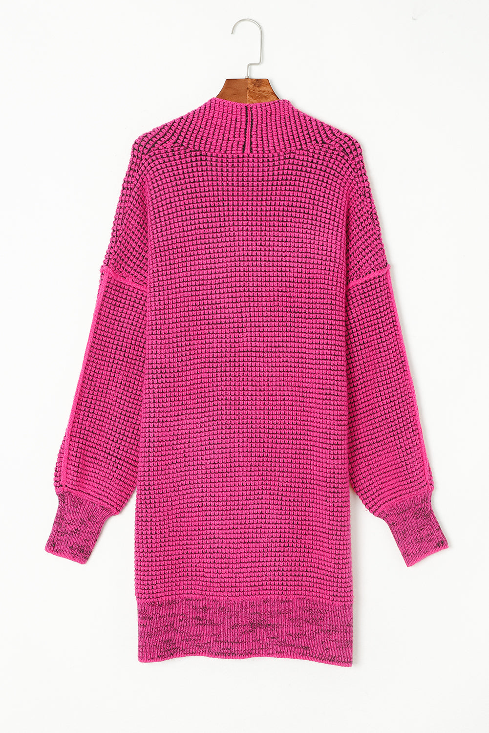 Pink Plaid Knitted Long Open Front Cardigan