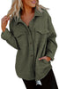 Green Retro Quilted Flap Pocket Button Shacket