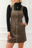 Brown O-ring Zip Up  Pocketed Corduroy Dress