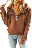 Brown Quarter Zip Kangaroo Pocket Hoodie