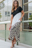 Black Leopard Color Block Side Slit T Shirt Maxi Dress