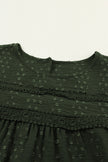 Blackish Green Lace Eyelet Ruffle Shoulder Long Sleeve Blouse