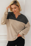 Carbon Grey Notched Neck Colorblock Corded Sweatshirt